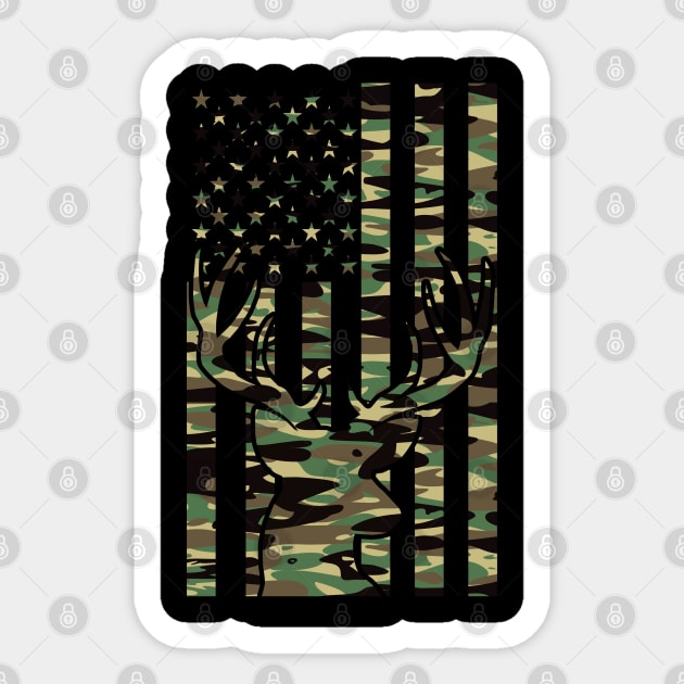 Camo USA Flag with Camouflage Deer Patriotic Hunter Sticker by Beautiful Butterflies by Anastasia